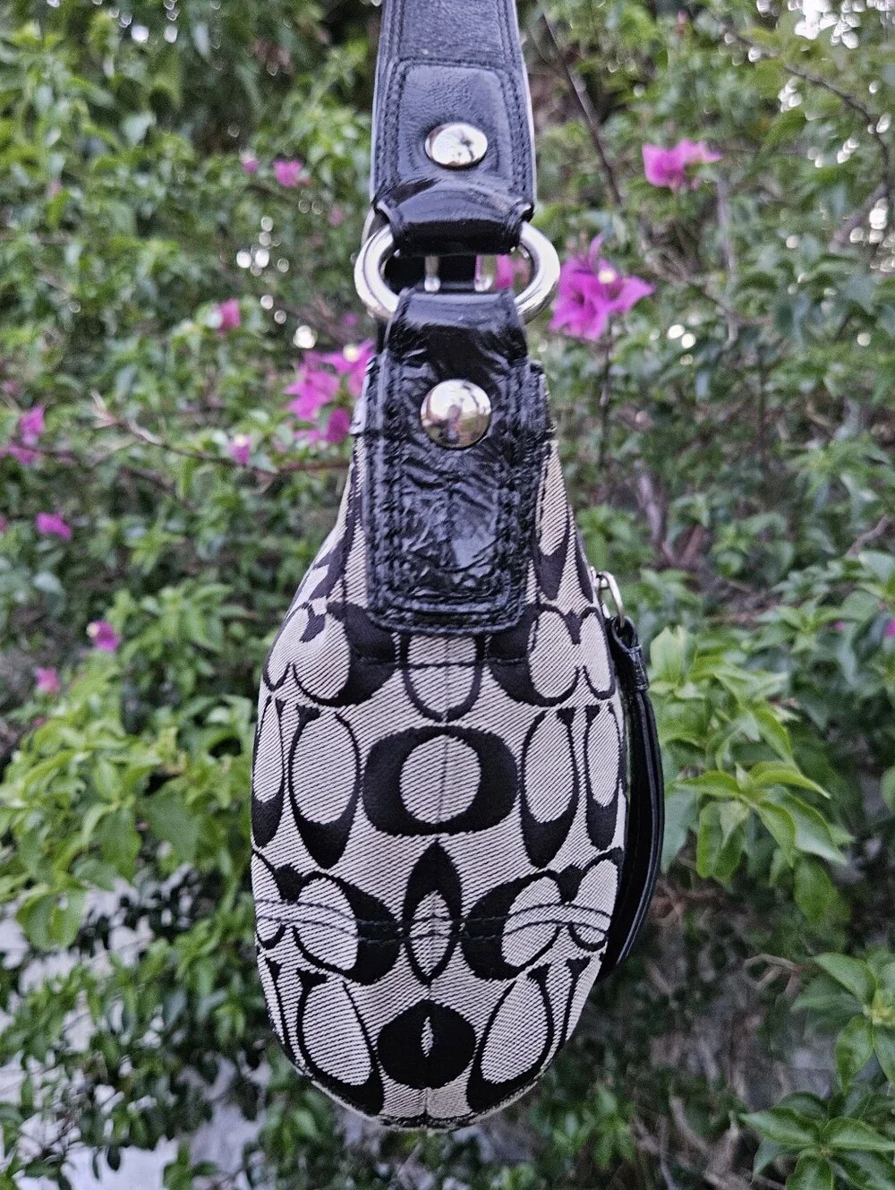 Coach F13114 Soho Signature Black Grey Canvas Hobo Shoulder Bag Hangtag